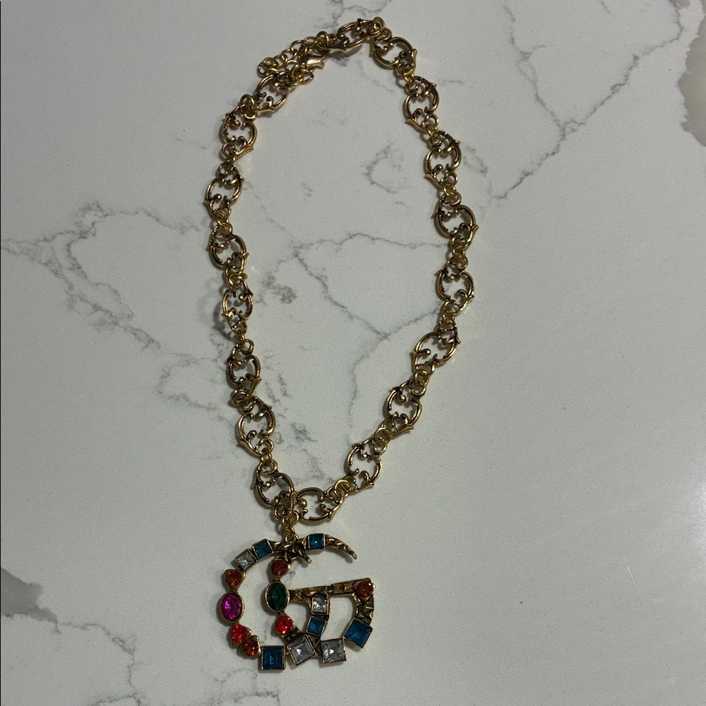 GG Collection Gold-tone Chain Necklace with Multicolor Crystal GG Charm
